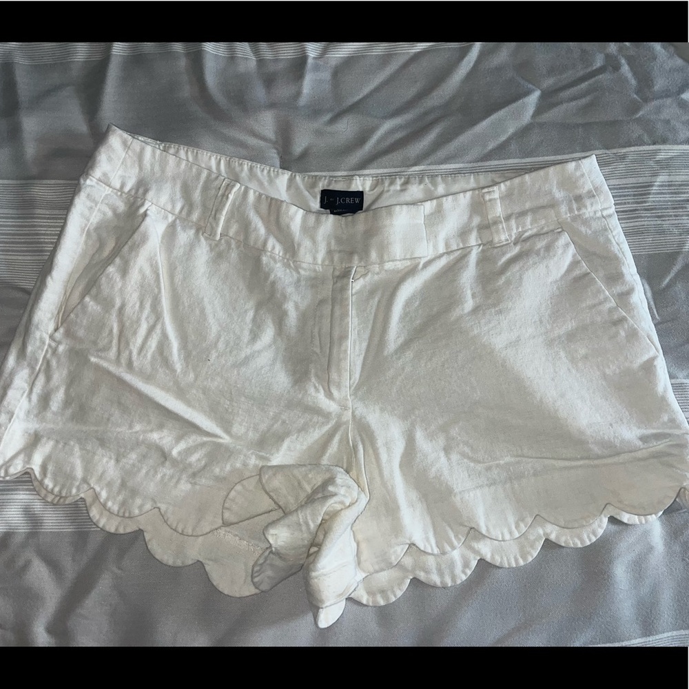 J crew white linen scalloped shorts